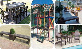 Móveis em materiais alternativos e ecológicos para áreas externas do condomínio